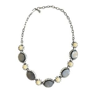 Emmons Vintage Grey Cream Cabochon‎ Faux Pearl Sunburst Necklace Womens